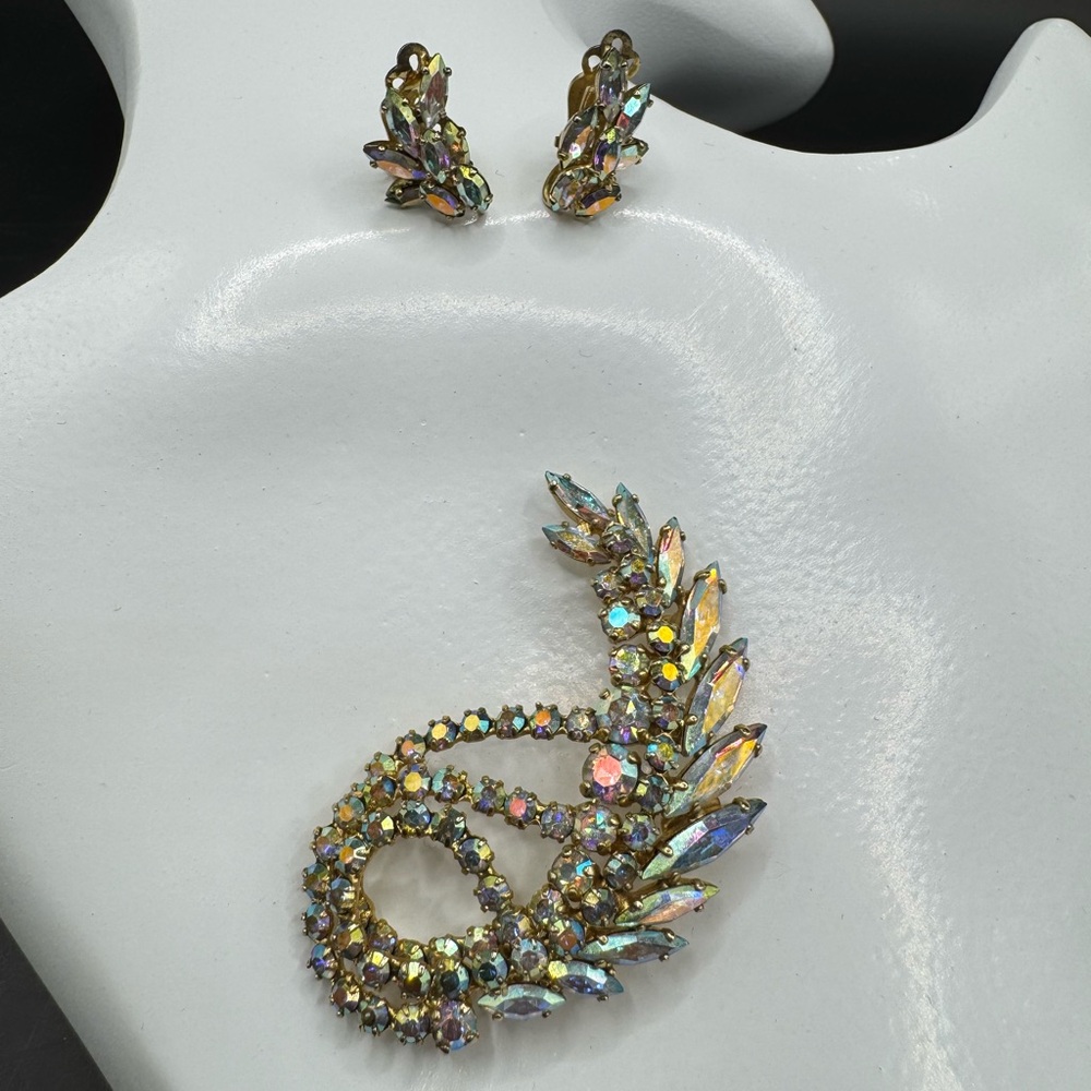 Sherman Signed Brooch and Clip On Earrings